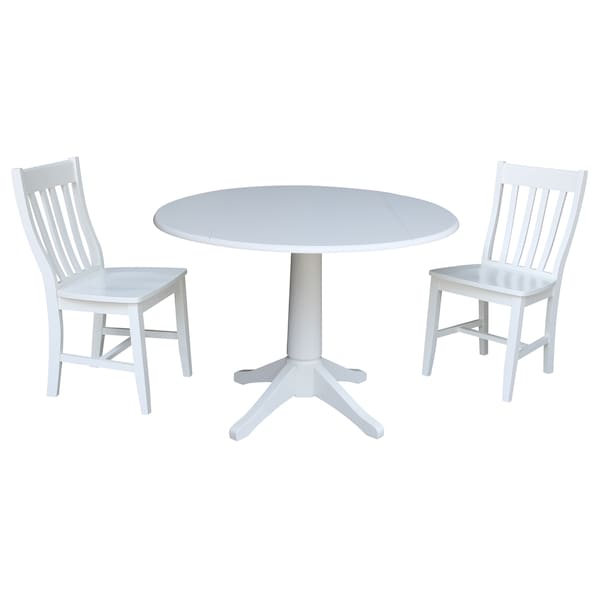 International Concepts Round 42, Round Top Pedestal Table with 2 Chairs, White, 42 in W, 42 in L, 30.3 in H, Wood, White K08-42DPT-27B-C61-2 - main